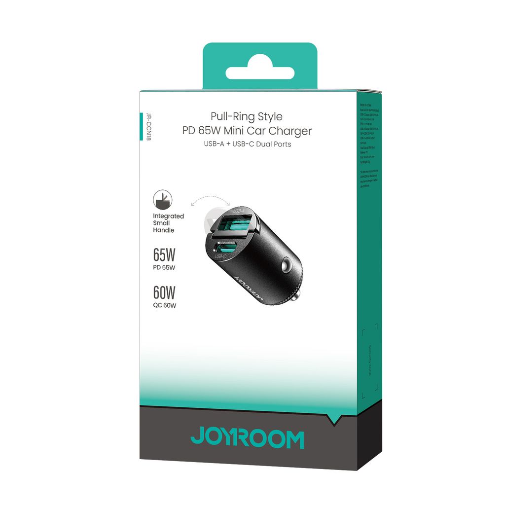 Joyroom JR-CCN18 USB-A/USB-C mini billaddare med dragring – svart