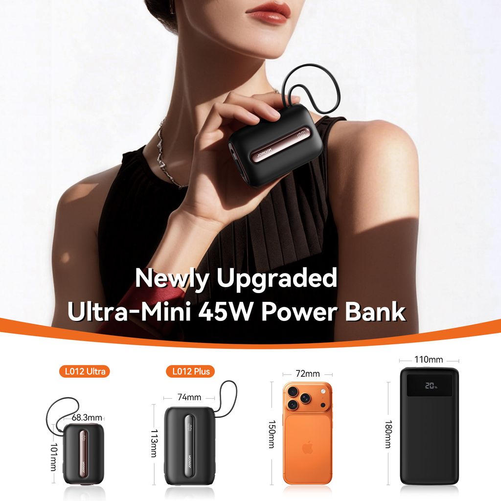 Joyroom JR-L012 Ultra powerbank 20000mAh met USB-C/Lightning-kabels - Abrikoos