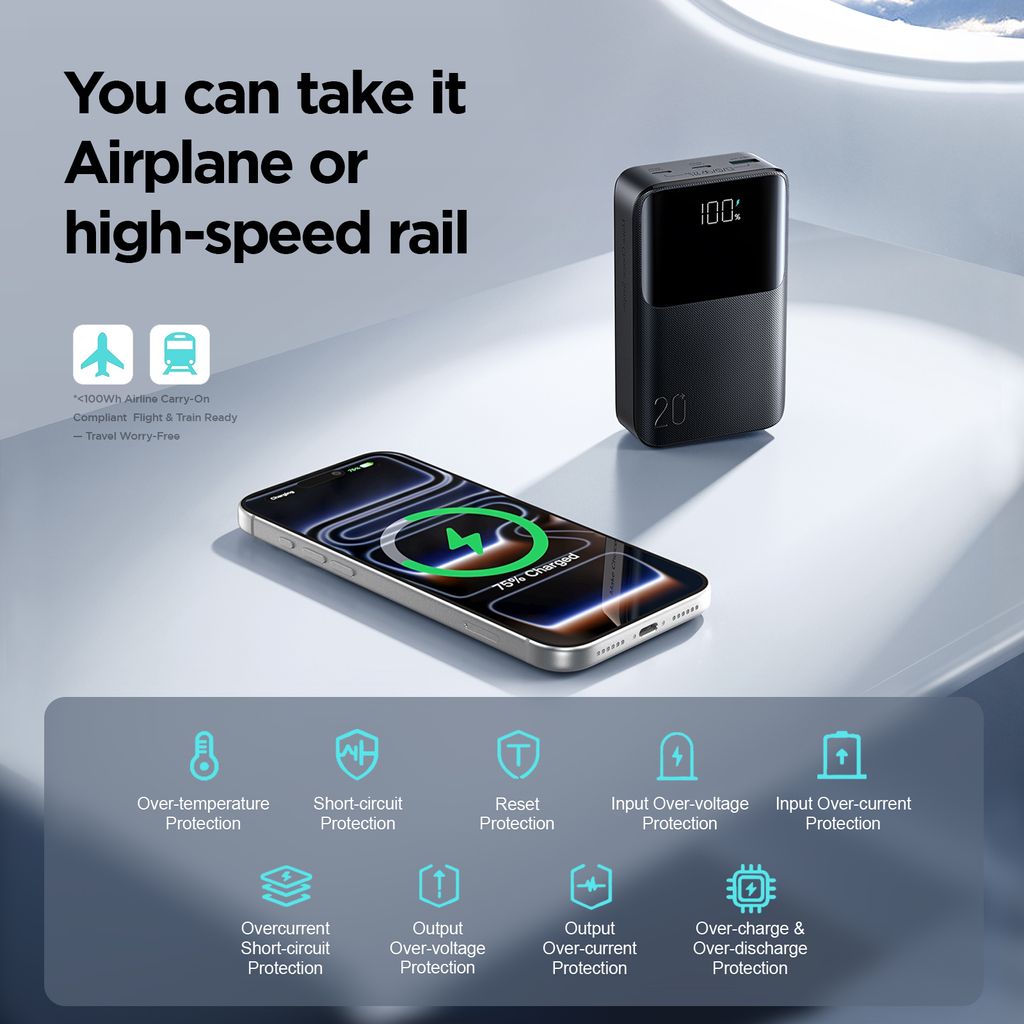 JOYROOM JR-QP192 Mini-Powerbank 20.000 mAh mit 22,5 W Schnellladefunktion – Schwarz