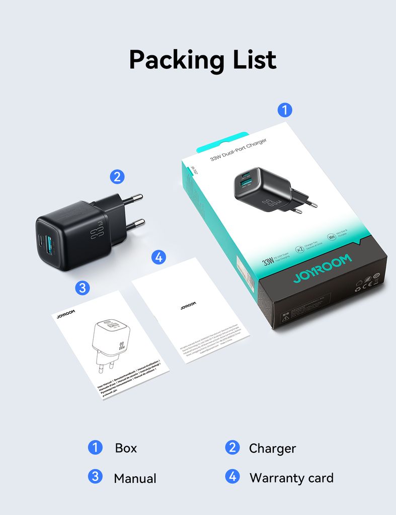 Joyroom JR-TG7 dobbelportslader 33W + A9 USB-C til Lightning-kabel 1m – svart