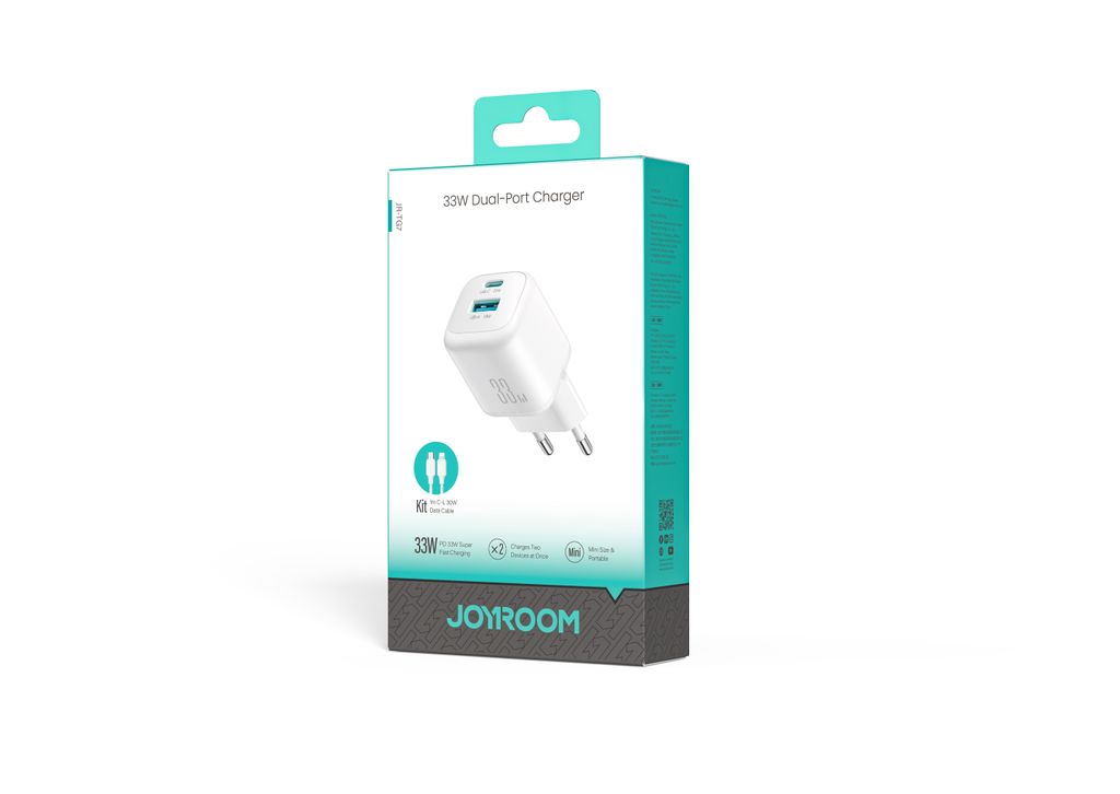 Joyroom JR-TG7 33W hurtiglader + A9 USB-C til Lightning-kabel 30W 1m – hvit