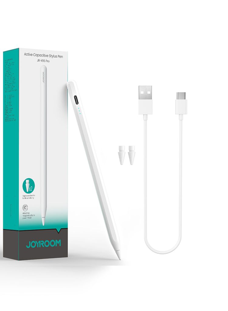 Joyroom JR-X9S Pro aktiv kapasitiv styluspenn + 2 ekstra tupper – hvit