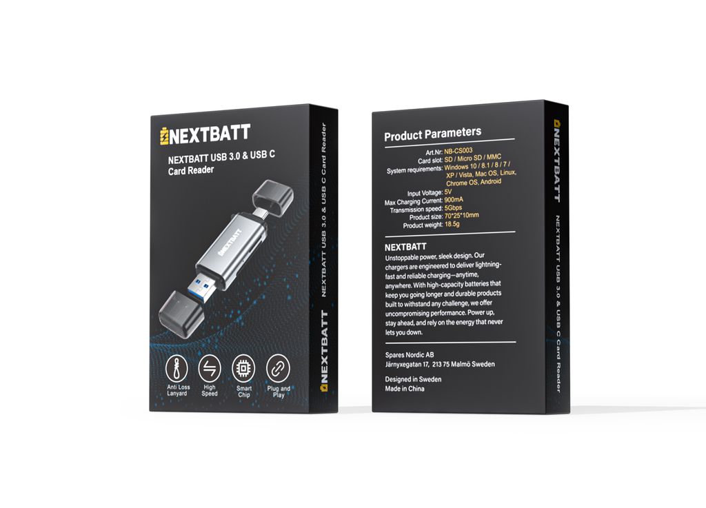 NEXTBATT USB-C / USB-A multifunksjonell kortleser