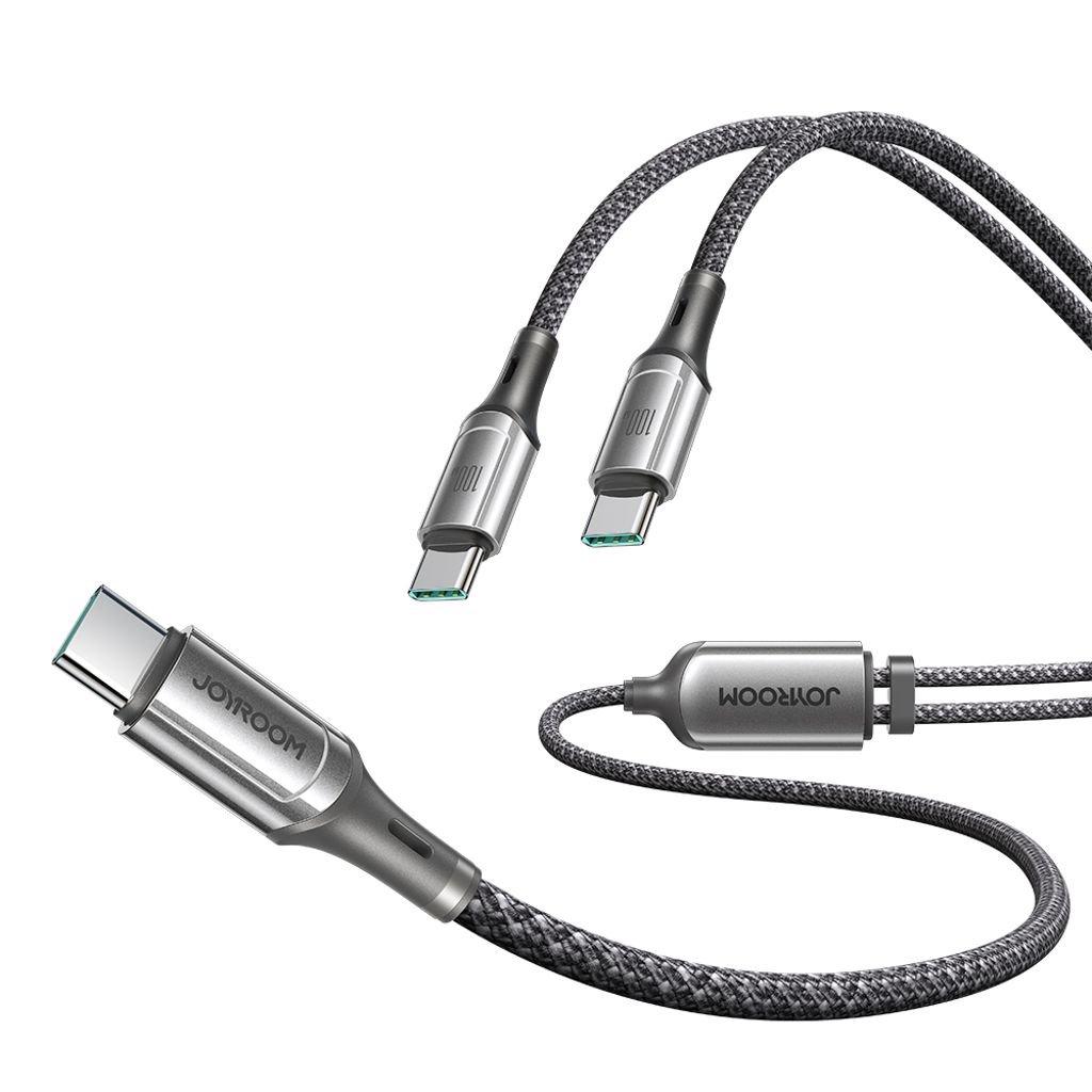 Joyroom S-A57 RapidX-serien hurtigladekabel 100W USB-C til 2x USB-C – Grå