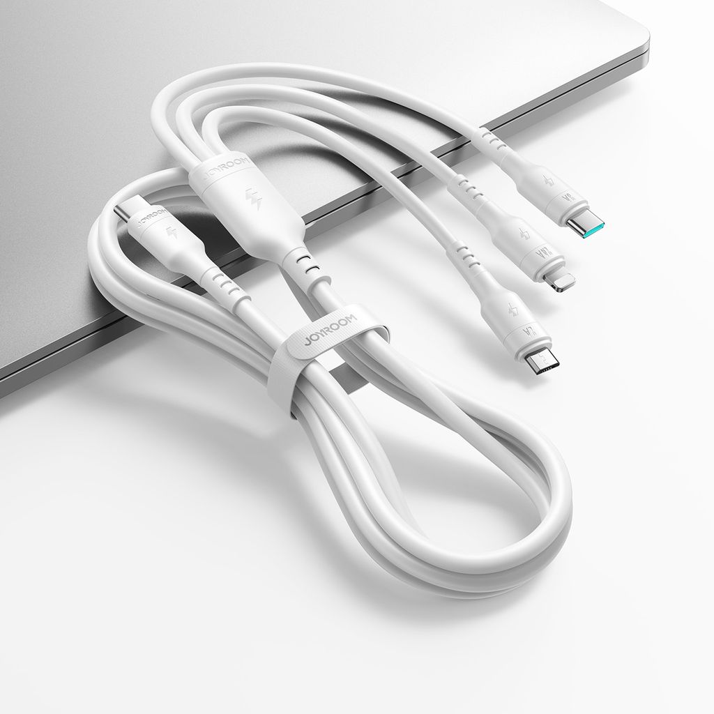 Joyroom S-A61 OmniGo-serien 3-i-1 USB-C-ladekabel USB-C/Lightning/Micro – hvit