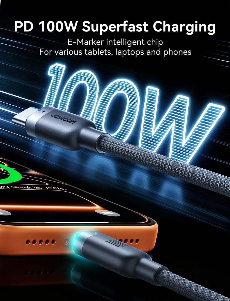 Joyroom S-A63 StarWay Series snellaadkabel USB-C naar USB-C, 1,2 m – Zwart