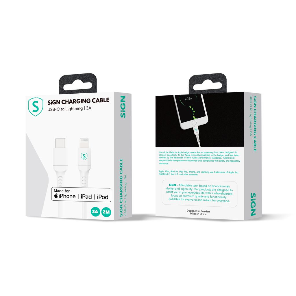 SiGN USB-C til Lightning-kabel 2 m, MFi, 3A, 60 W