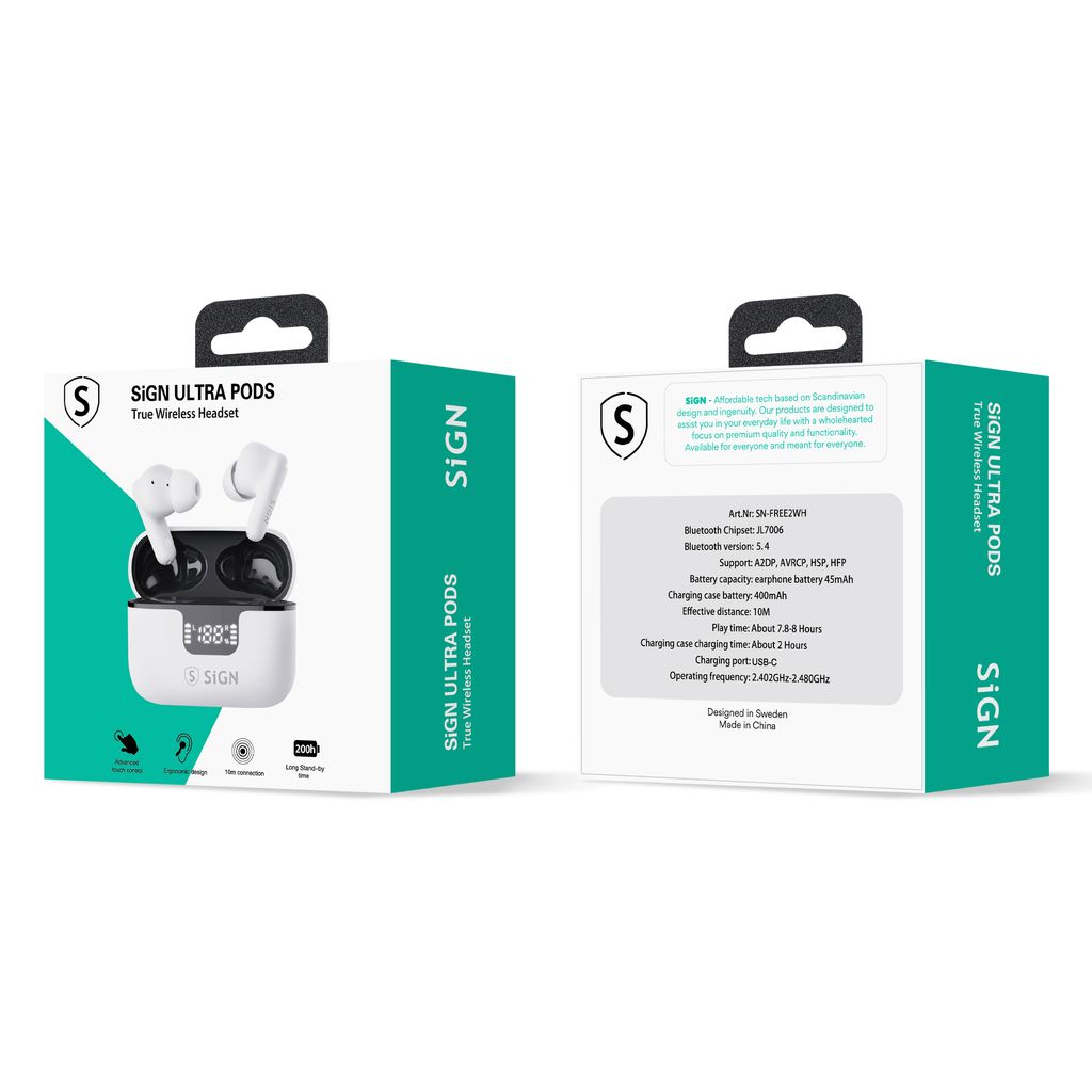 SiGN Freedom Pro trådløse hovedtelefoner - hvid