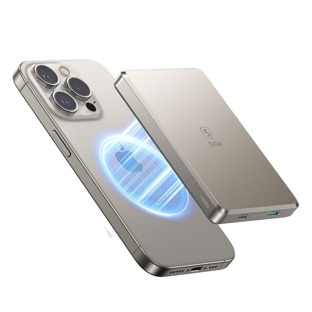 SiGN Ultratunn Magnetisk Powerbank 10000mAh, 20W - Titan