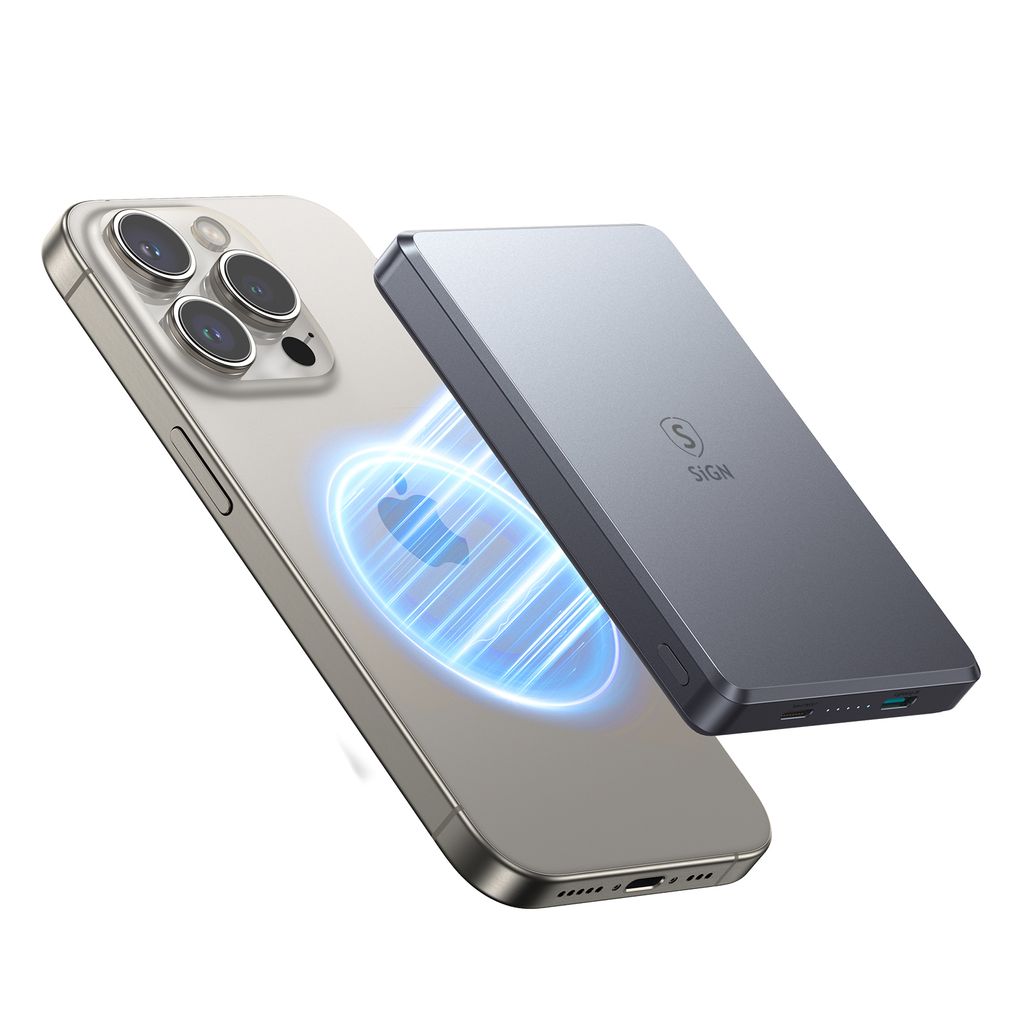 SiGN Ultratunn Magnetisk Powerbank 10000mAh, 20W - Grå