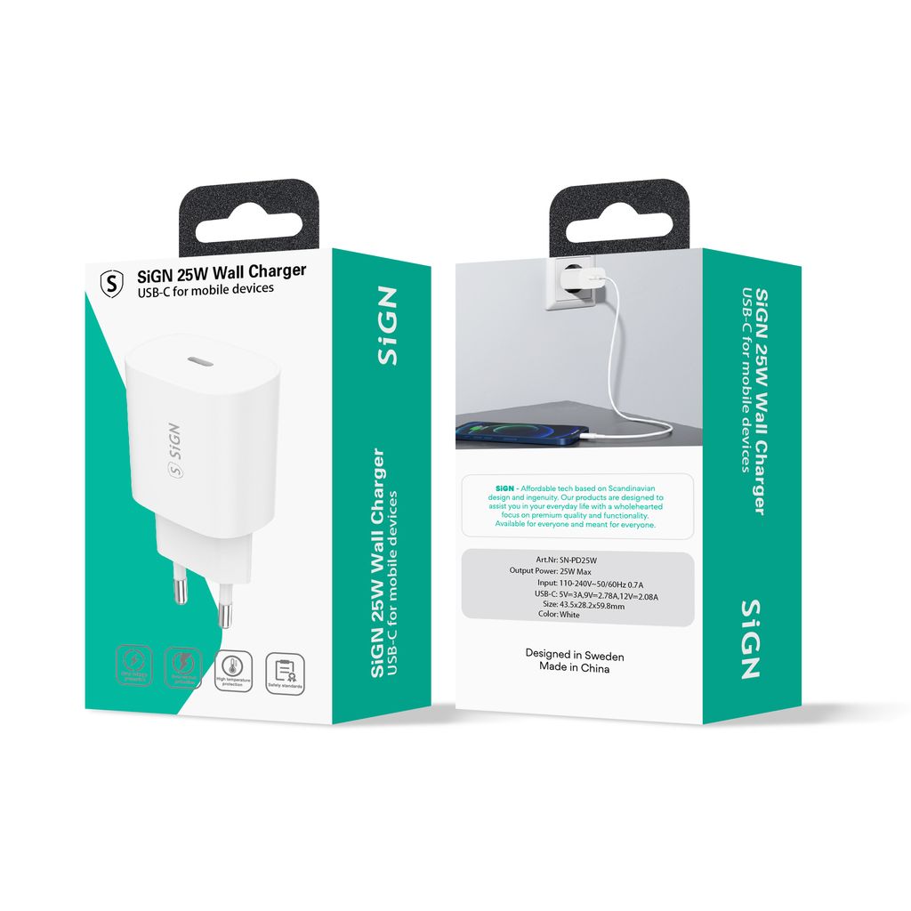 SiGN USB-C Snabbladdare 25W 3A - Vit