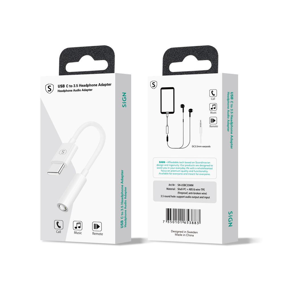 SiGN USB-C till 3.5mm AUX Adapter - Vit