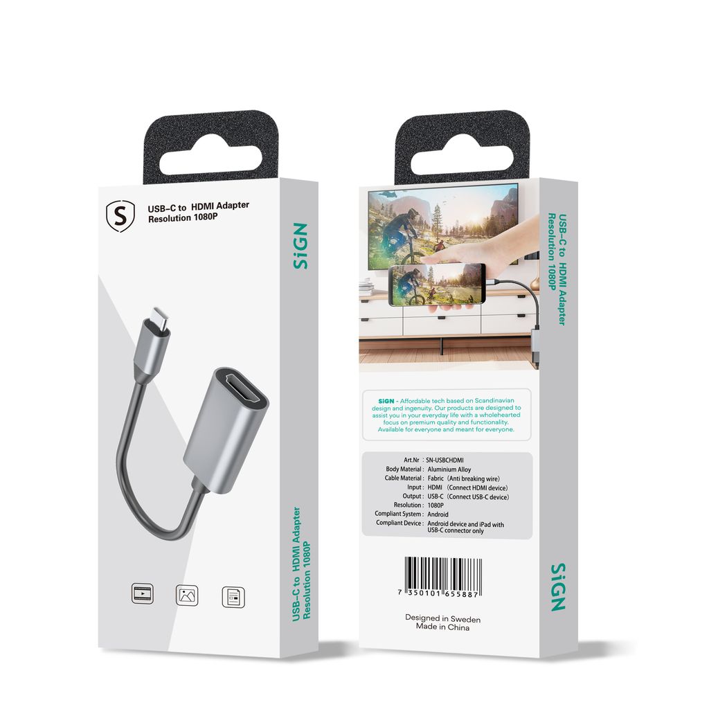 SiGN USB-C til HDMI Adapter 5V, 1A - Svart/grå
