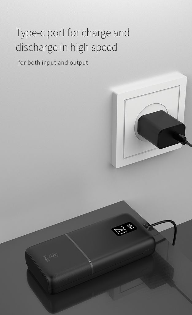 SiGN Erittäin Tehokas QC Varavirtalähde 22.5W 20000mAh, 2.1A - Musta