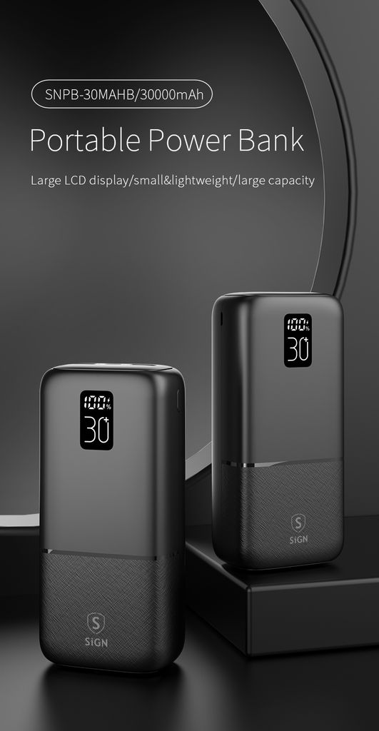 SiGN-varavirtalähde 22,5 W, 30 000 mAh, USB-C ja USB-A