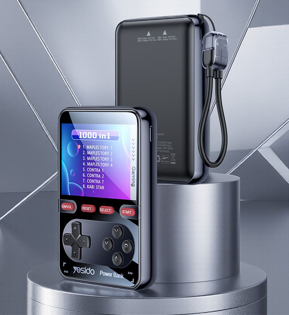 Yesido bærbar retro spillkonsoll powerbank 10000mAh 20W + Lightning-kabel