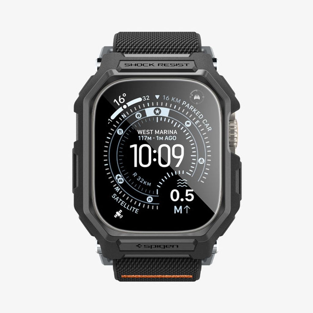 Spigen Apple Watch Ultra 4/3/2/1 49mm Kellonranneke & Kuori Lite Fit Pro näytönsuojalla  - Musta