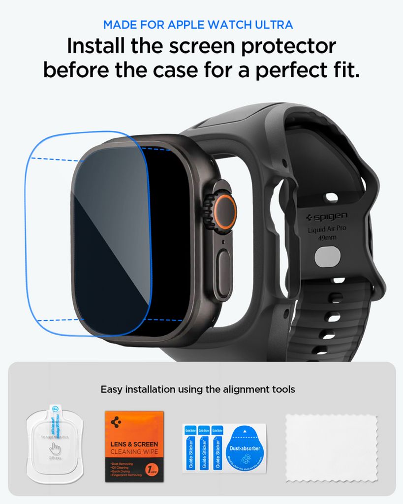 Spigen 3in1 Kellonranneke + Kuori + Näytönsuoja Apple Watch Ultra 4/3/2/1 (49mm) - Musta