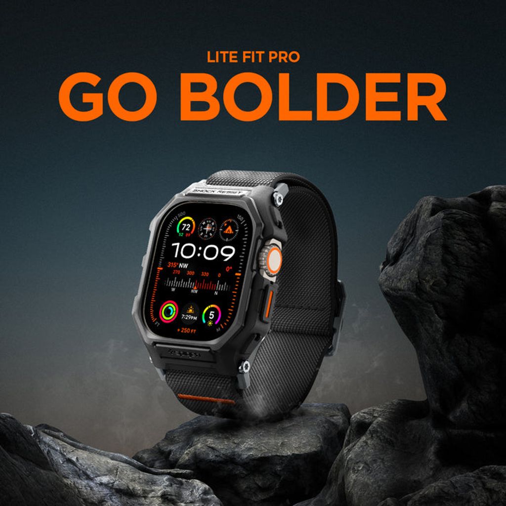 Spigen Apple Watch Ultra 4/3/2/1 49mm Kellonranneke & Kuori Lite Fit Pro - Musta