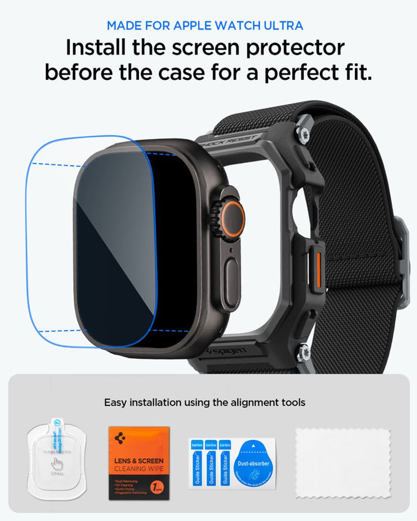 Spigen Apple Watch Ultra 4/3/2/1 49mm Kellonranneke & Kuori Lite Fit Pro näytönsuojalla  - Musta
