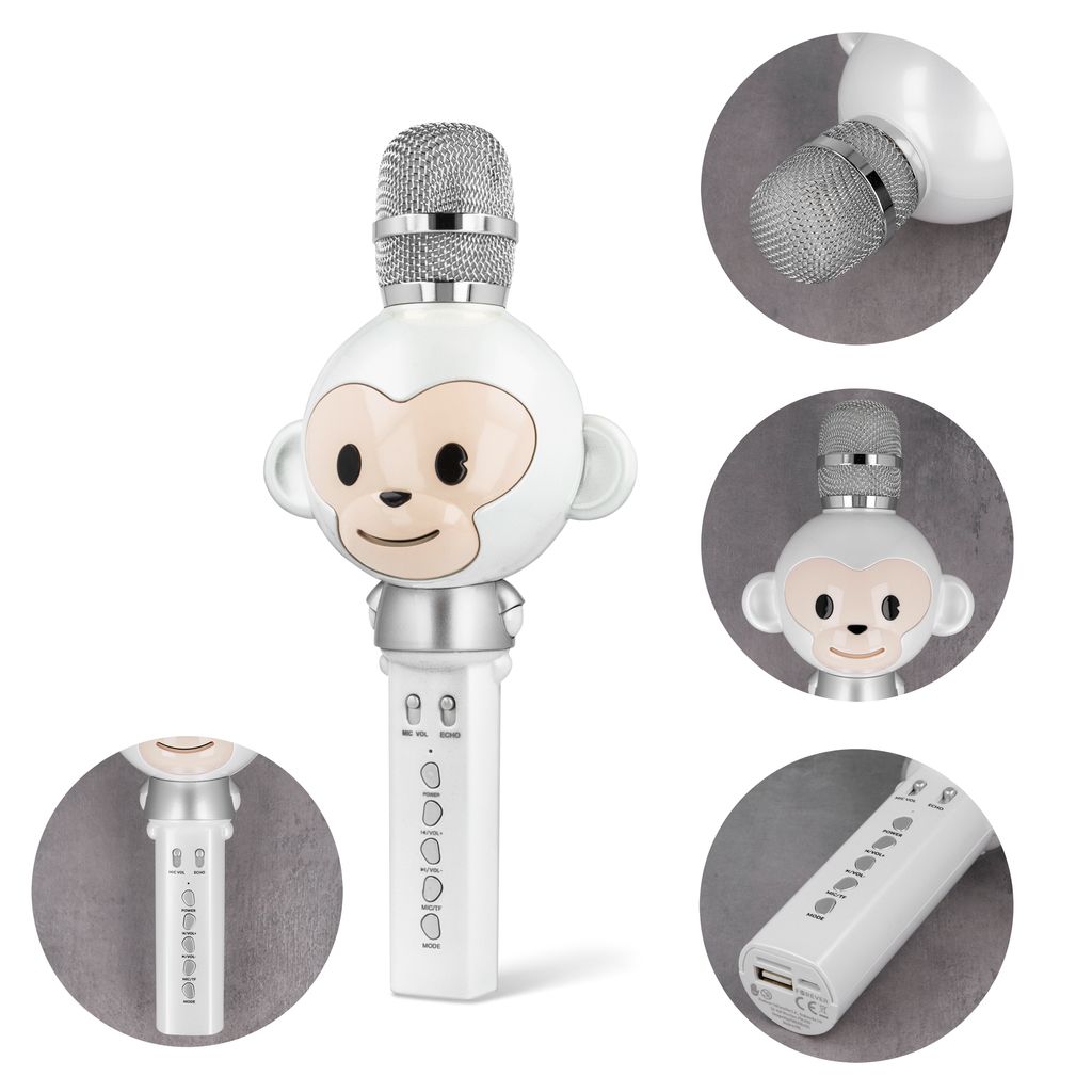 Maxlife Bluetooth-mikrofoni kaiuttimella ja eläinhahmolla – valkoinen