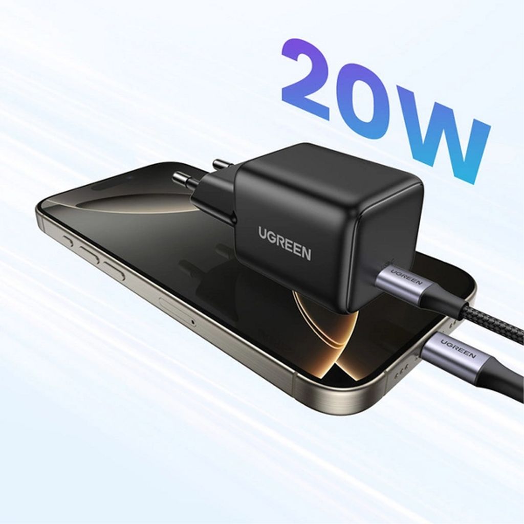 Ugreen X512 20W GaN USB-C vegglader – svart