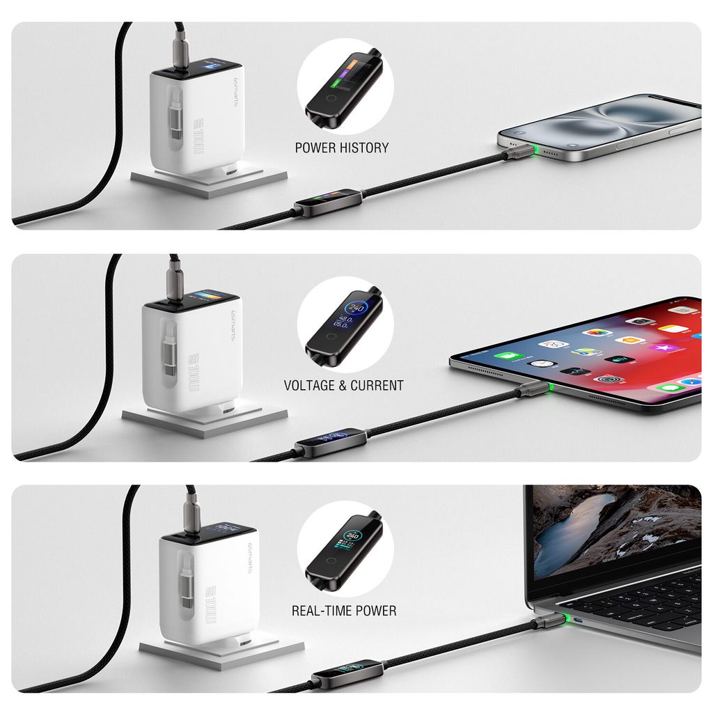 4Smarts ScreenCord USB-C ladekabel 240W, 1,2m - svart