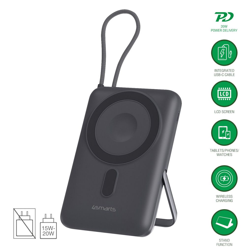 4smarts Trådlös Powerbank Enterprise Pocket 10000 mAh 22.5W – Rymdgrå