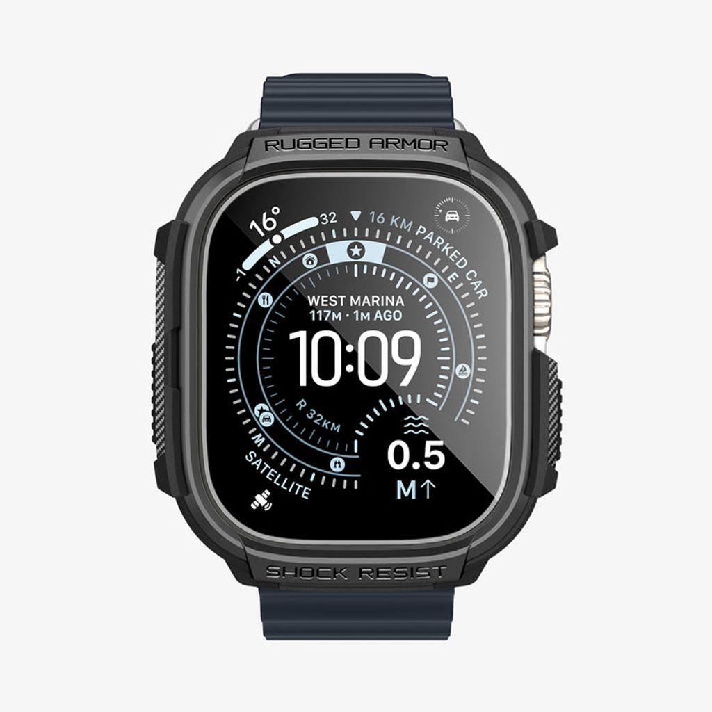 Spigen Apple Watch Ultra 4/3/2/1 49mm kuori Rugged Armor näytönsuojalla  - Musta