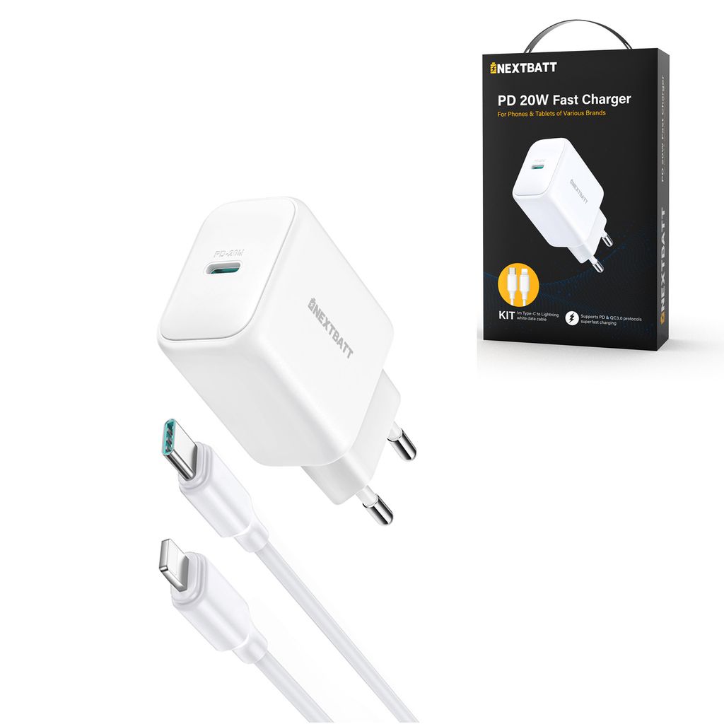 NEXTBATT 20W Fast Charger PD + 20W USB-C auf Lightning Kabel, 1m - Weiß