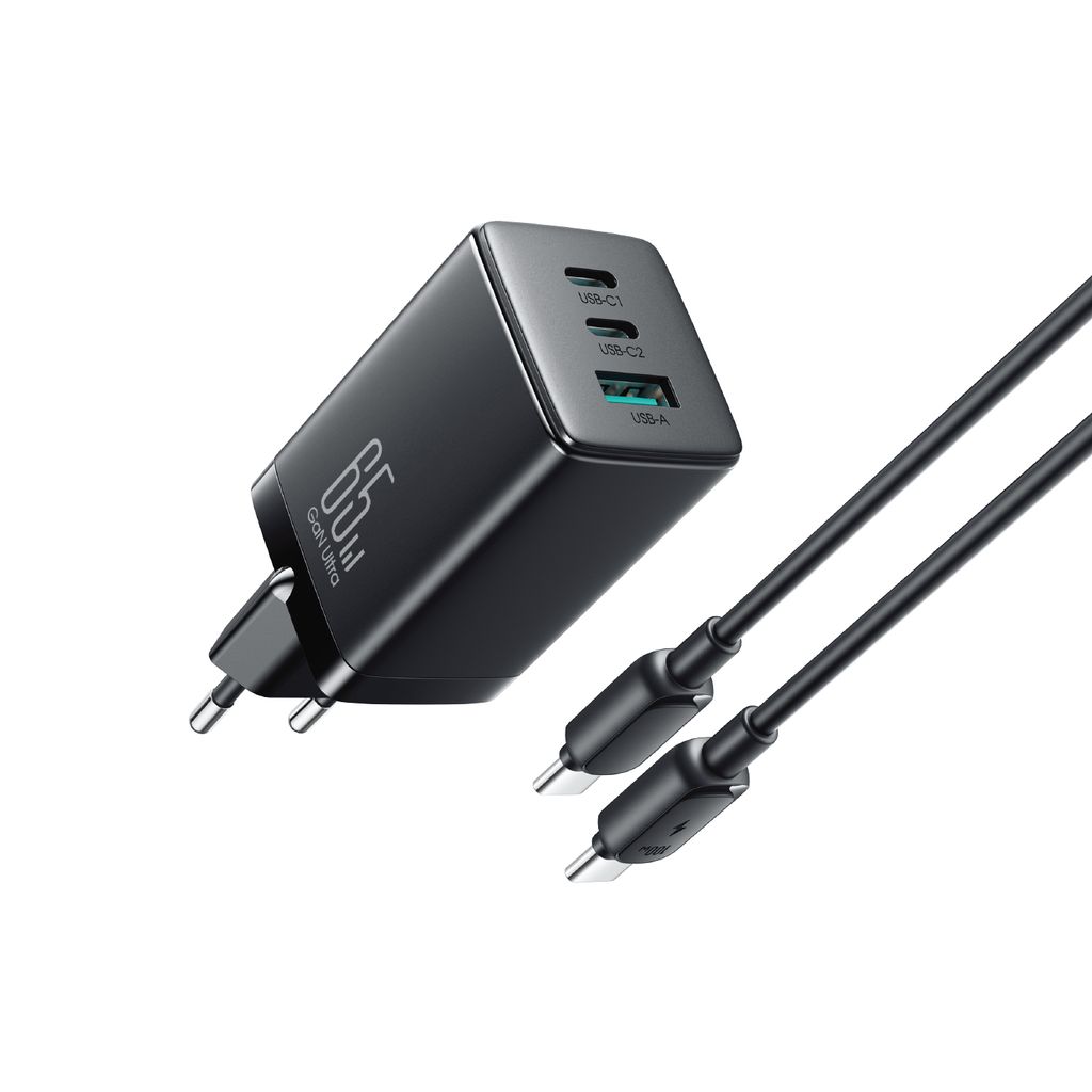NEXTBATT Schnellladegerät, GaN Ultra, 65 W, mit USB-C-Kabel, 100 W – Schwarz