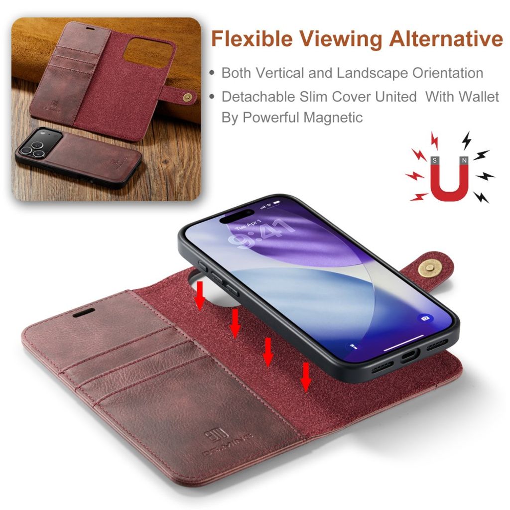 DG.MING iPhone 18 Pro Max/17 Pro Max Etui med Avtakbar Lommebok - Rød
