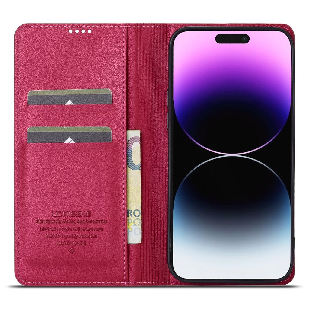 LC.IMEEKE iPhone 15 Pro Plånboksfodral PU-läder/Stativ - Röd