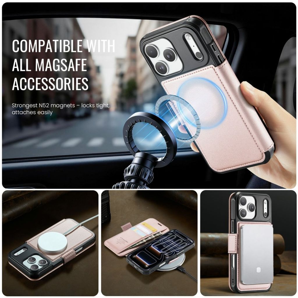 CASEME 053 iPhone 17 Pro Max Lommeboketui MagSafe RFID Blokkerende - Lysrosa