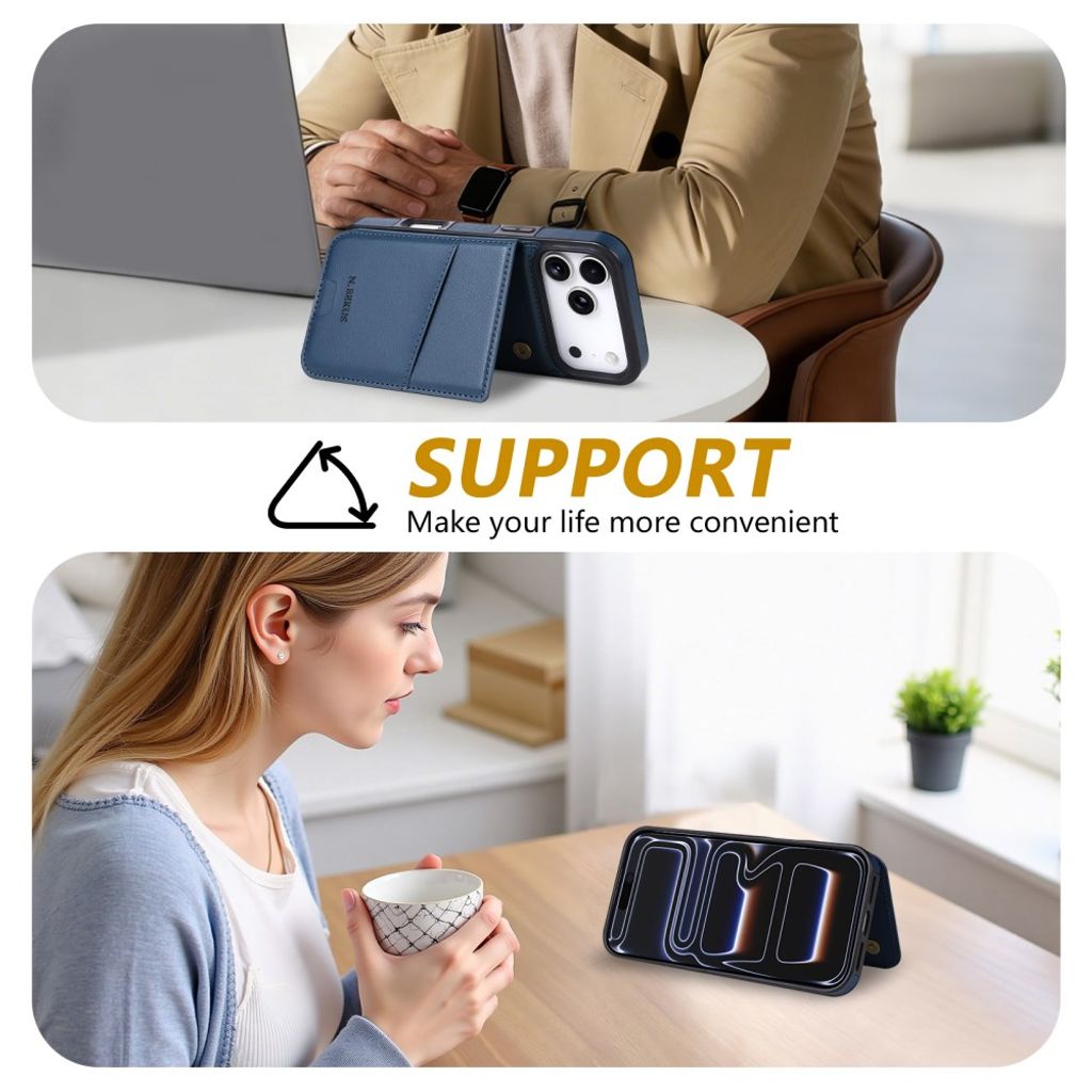 N.BEKUS iPhone 18 Pro Max/17 Pro Max Lompakkokuori RFID-suojauksella - Sininen