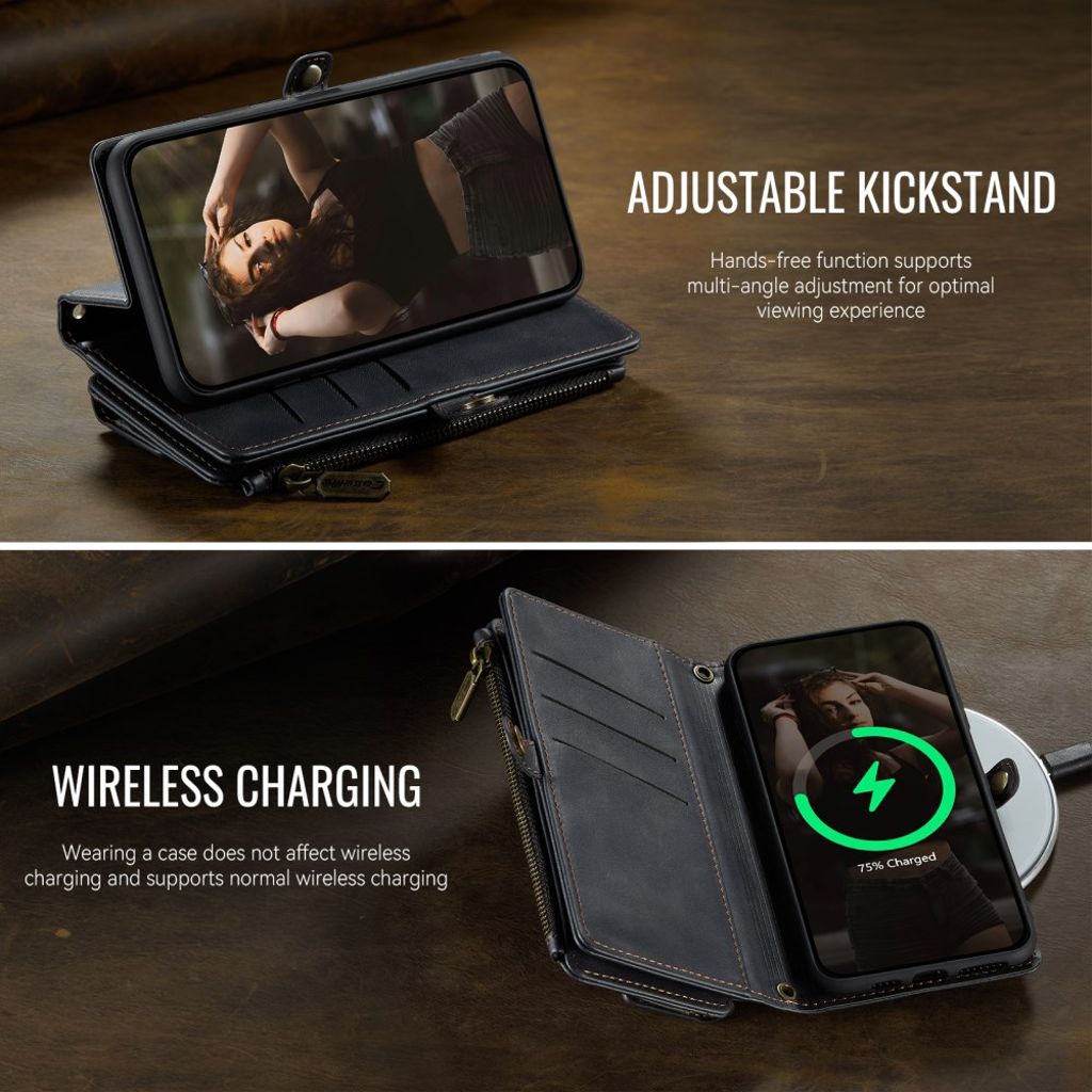 CASEME C39 Plånboksfodral RFID-blockerande med stativ för iPhone XR – Svart