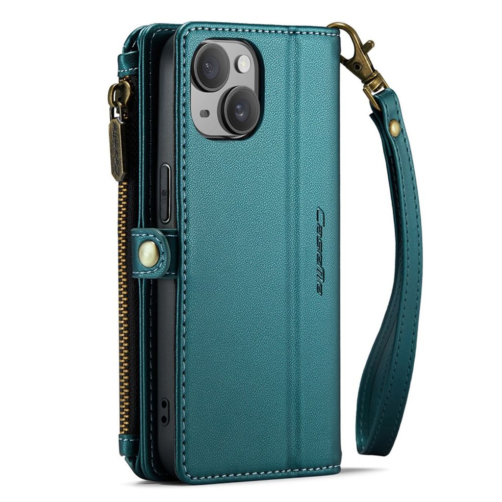 CASEME iPhone 15 Wallet Cover RFID Blocking Card Holder Stand - Green