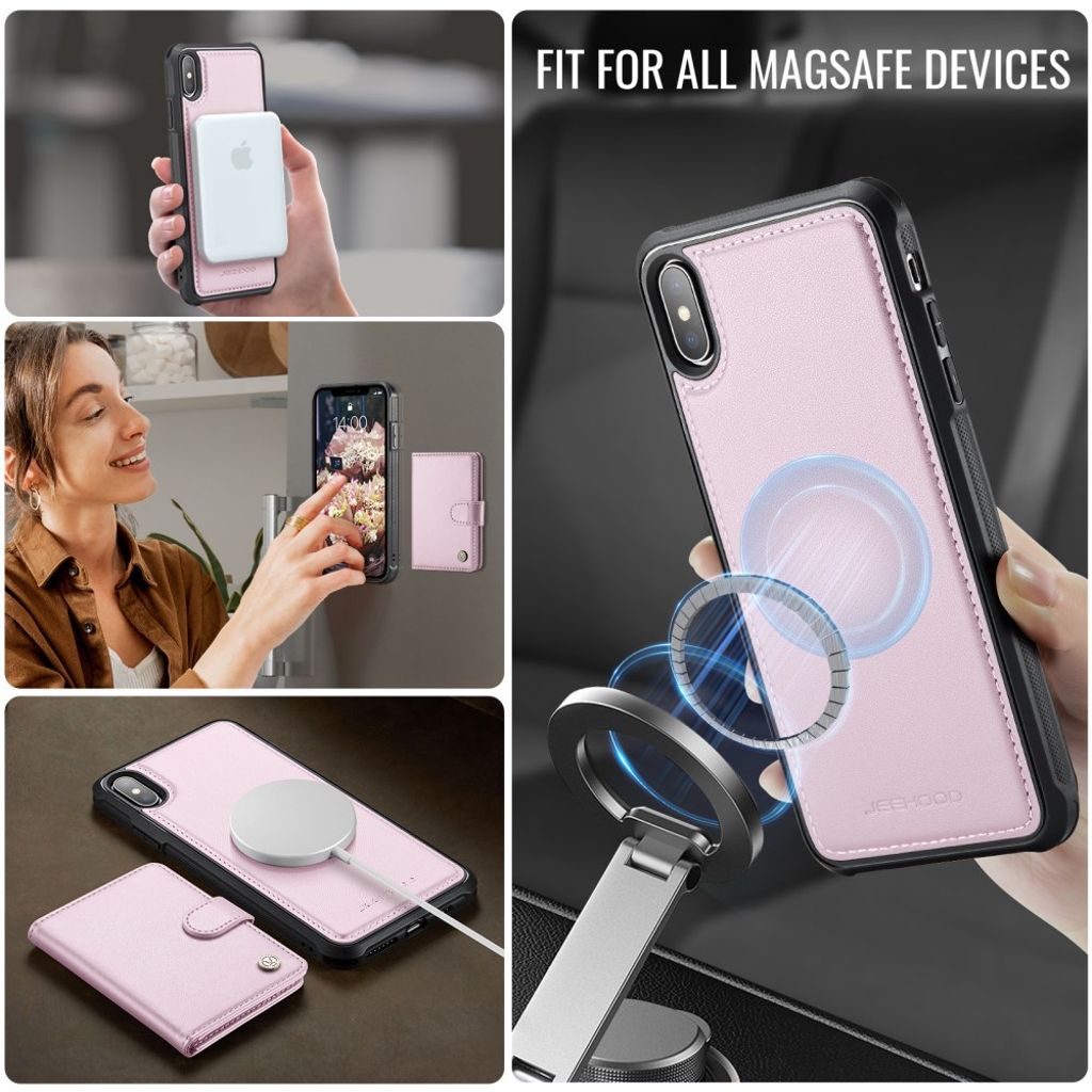 JEEHOOD iPhone XS Max RFID Kortholder Pungcover MagSafe – Lyserød