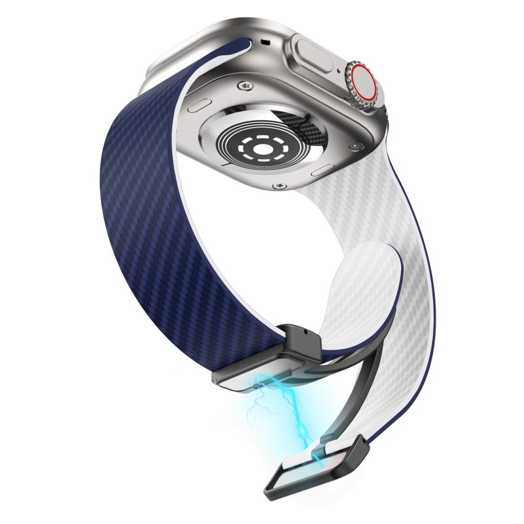 Apple Watch 42 / 41/ 40 / 38mm Klockarmband kolfibertextur - Blå/Vit