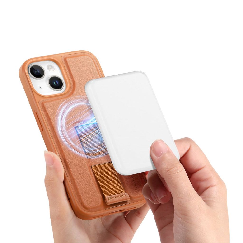 CASENEO iPhone 15 Plus/14 Plus MagSafe-kuori käsihihnalla – Ruskea