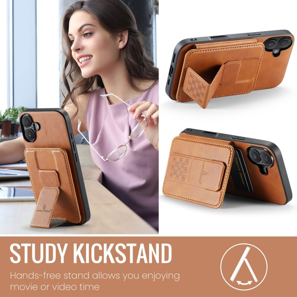 FIERRE SHANN iPhone 16 Skal med Kortfack - Brun