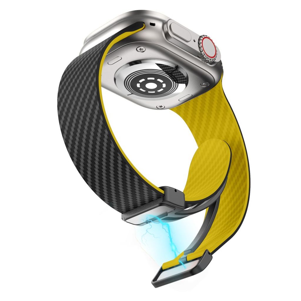 Apple Watch 42 / 41/ 40 / 38mm Klockarmband kolfibertextur - Svart/Gul