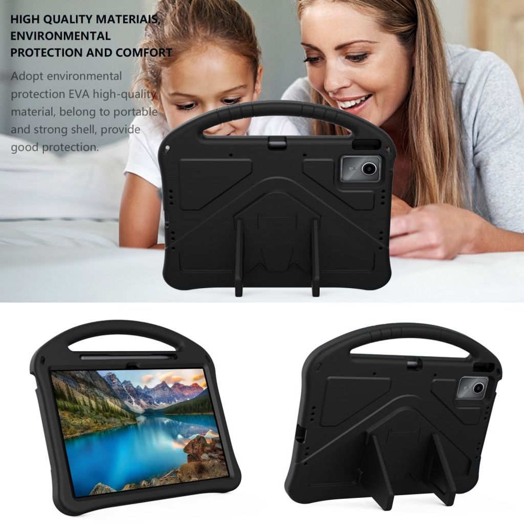 Lenovo Idea Tab Plus Deksel EVA Stativ Bærehåndtak Barnevennlig - Svart