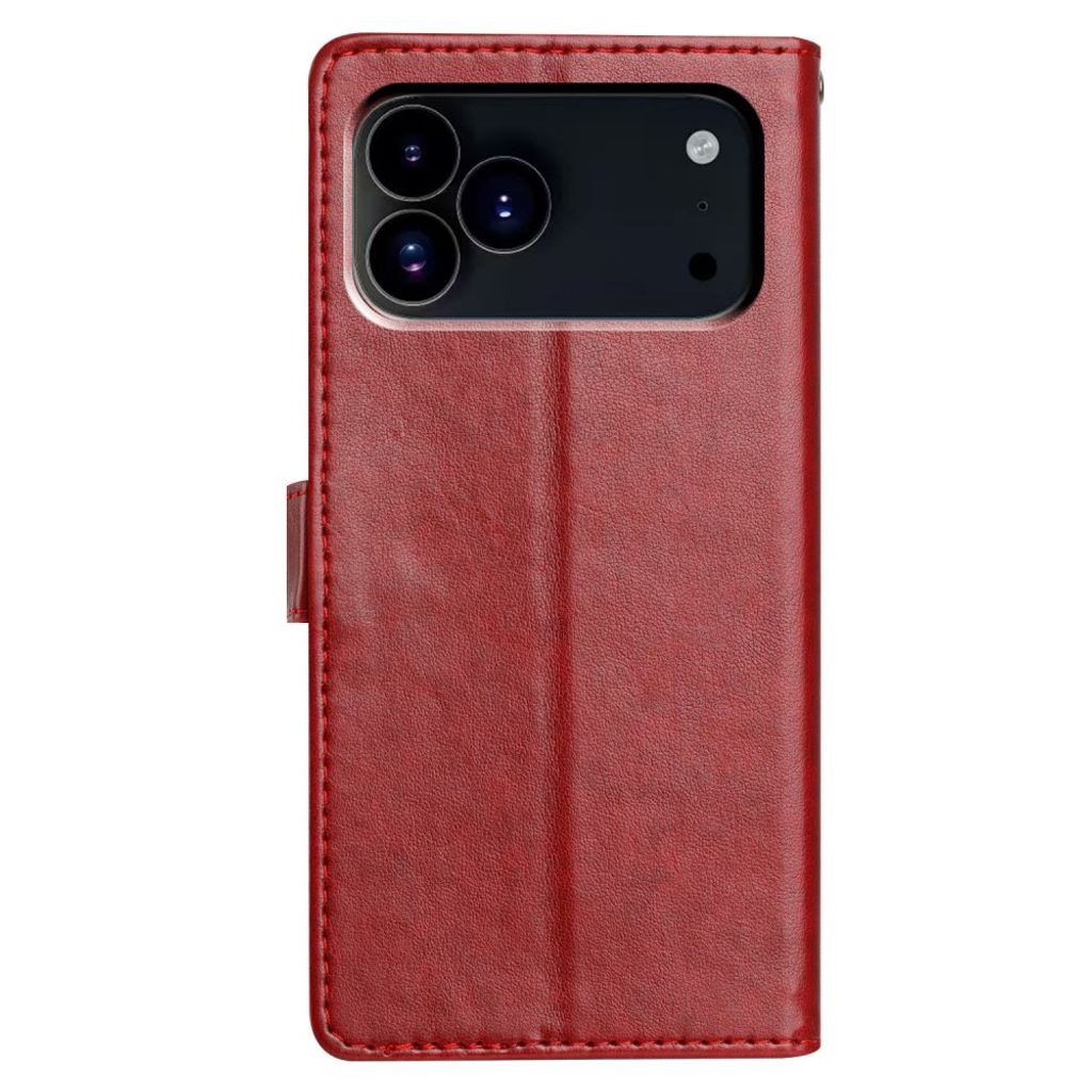 iPhone 18 Pro/17 Pro Plånboksfodral med Stativ och Handledsrem - Röd