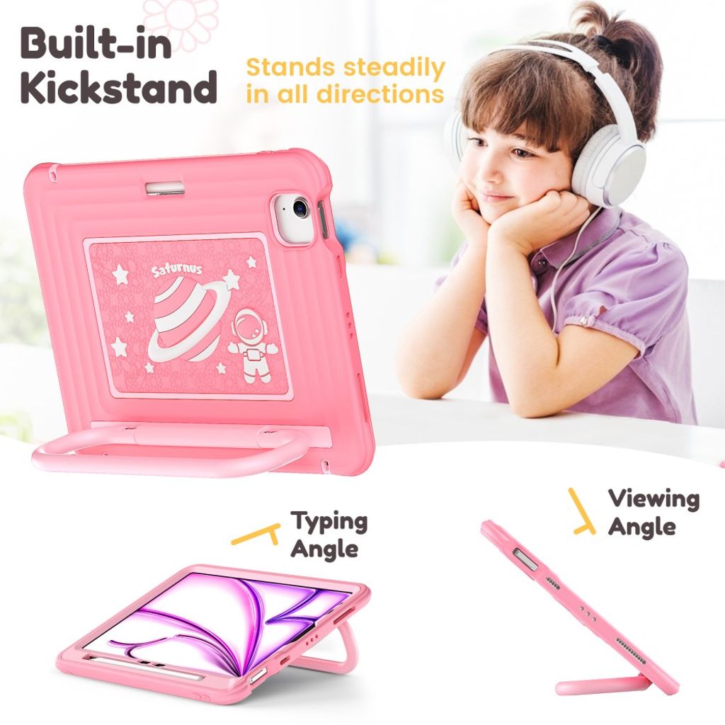 Lasten kuori jalustalla iPad Airille/Prolle 11" - Vaaleanpunainen
