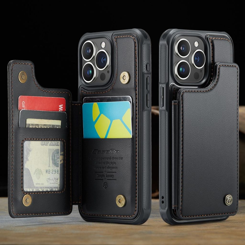 CASEME iPhone 16 Pro Lommebokdeksel RFID-blokkerende kortspor – Svart