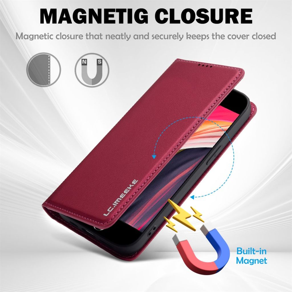 LC.IMEEKE Wallet Cover for iPhone 16e with Stand – Red