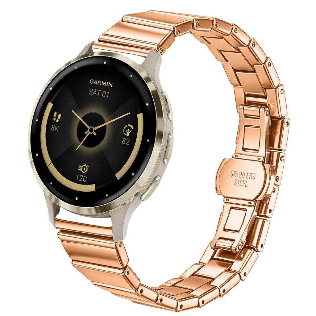 Garmin Forerunner 265S Rustfri Stål Urrem Sommerfuglespænde - Rosaguld