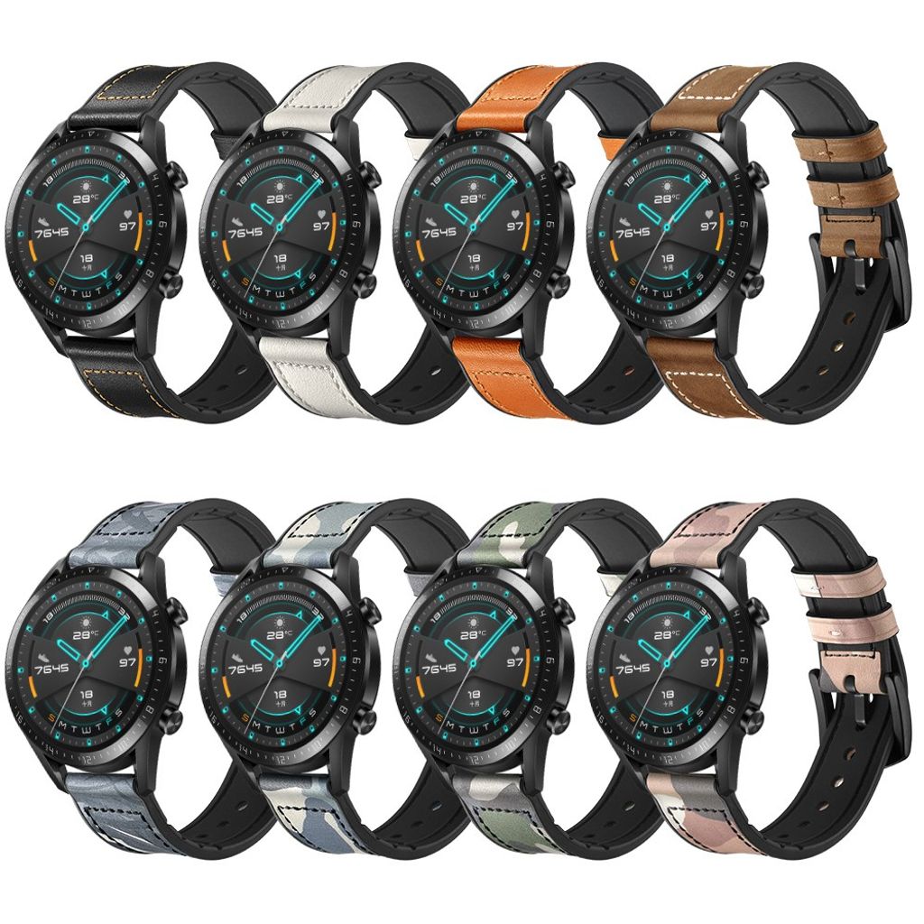 Huawei Watch GT/GT 2 jne. Kellon ranneke aitoa nahkaa/silikonia – musta