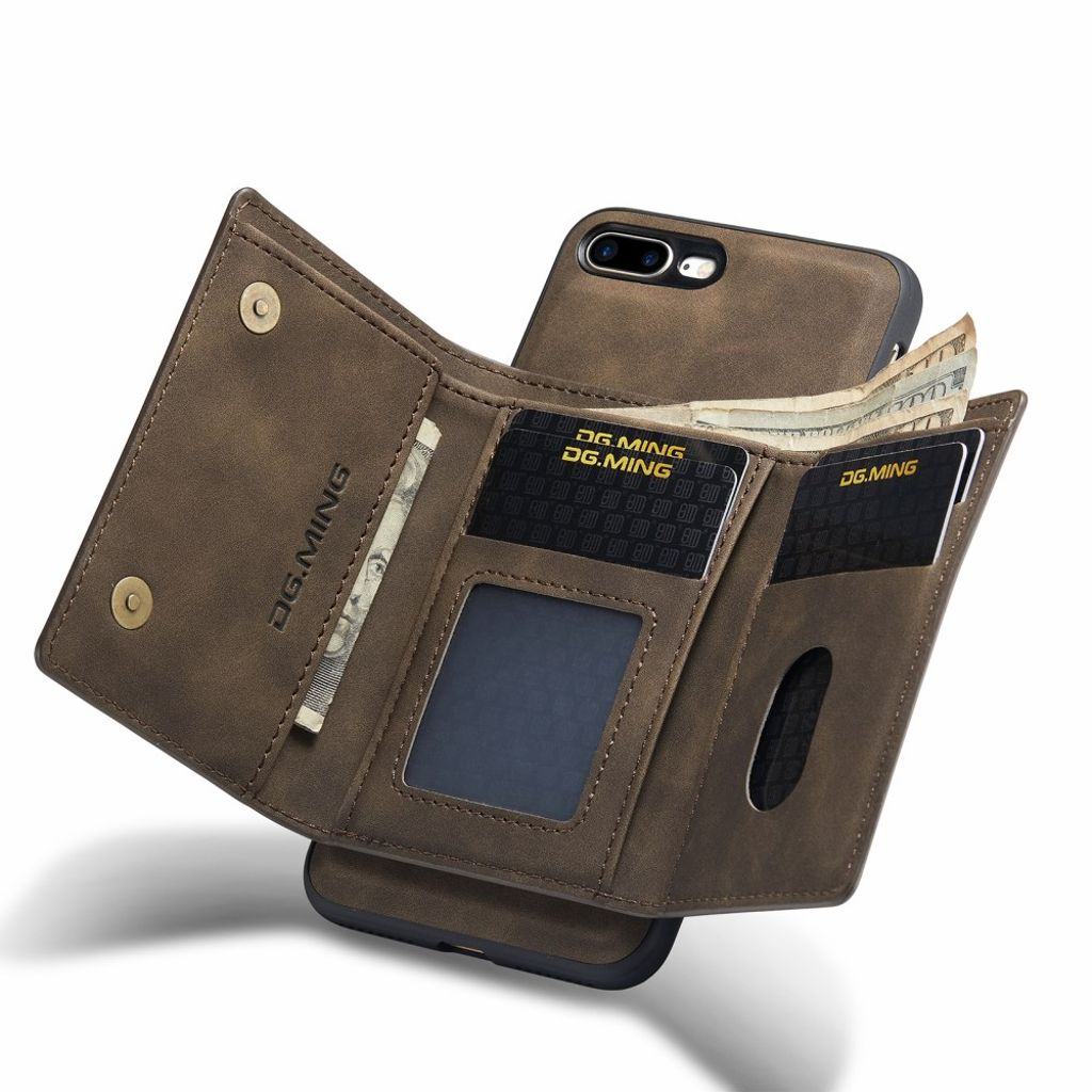 DG.MING iPhone 7 Plus / 8 Plus Skal med Plånbok - Mörkbrun